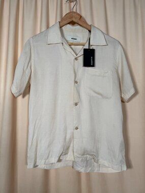 Buck Mason Alabaster Draped Linen Short-Sleeve Shirt XS Quiet Luxury Preppy